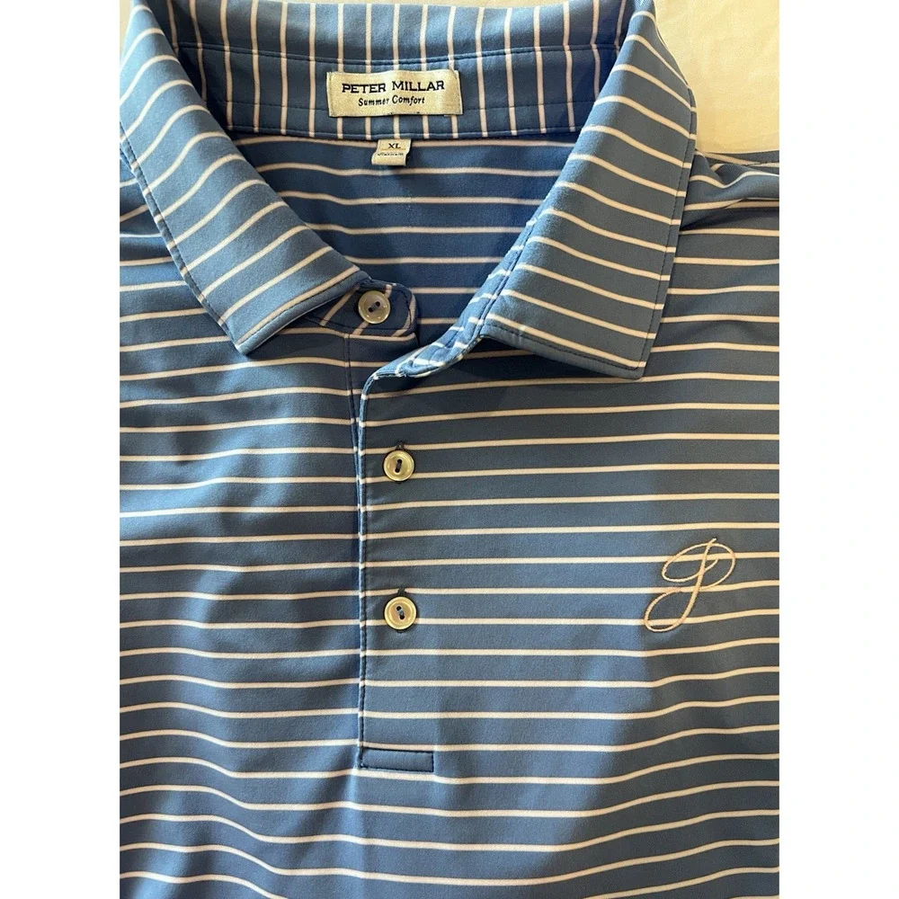 PETER MILLAR XL Summer Comfort Polo Mens Blue- White Stripe Golf Vacation Preppy - Picture 1 of 13